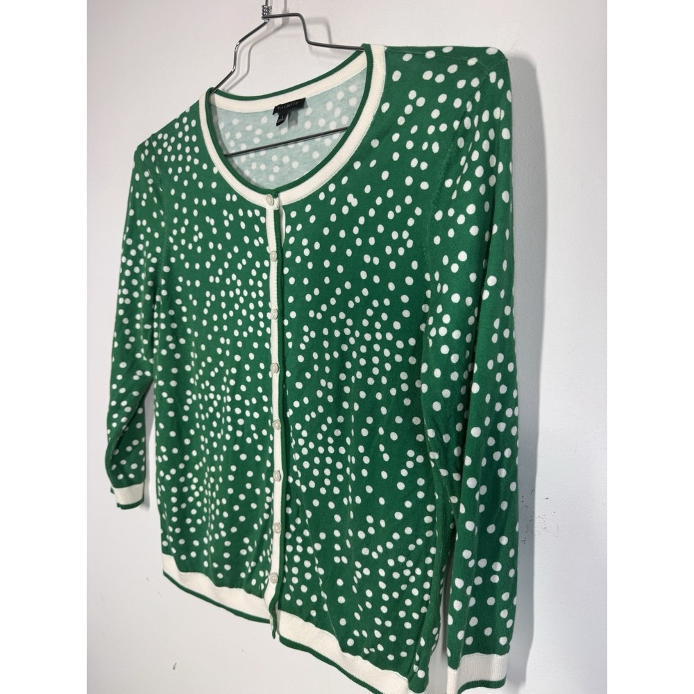 Talbots Lightweight Green Polka Dot Cardigan Sweater 3/4 Sleeve Women's L Preppy - Picture 4 of 8
